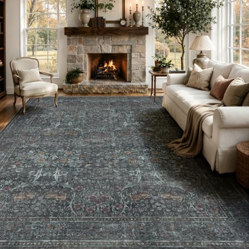 JOLLYVOGUE 9x12 Area Rugs for Living Room, Washable Rug, Dark Green by JOLLYVOGUE