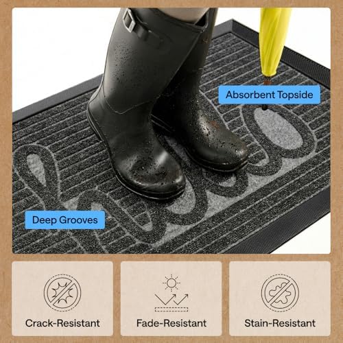 GORILLA GRIP WeatherMAX Door Mat, Indoor Outdoor, 47x35, Dark Gray Hello - Image 6