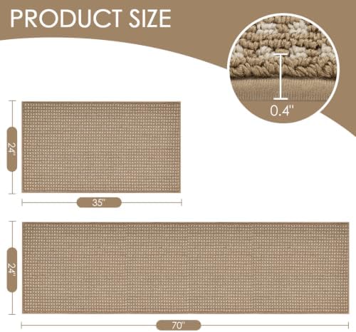 hicorfe Waffle Kitchen Runner Rugs Set of 2,Non Slip Kitchen Mats for Floor - Image 2