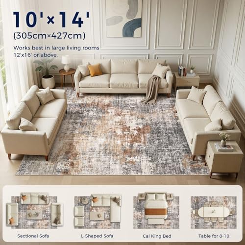 DMOYEST Area Rug Living Room Rugs - 10x14 Washable Large Soft Indoor Neutral Modern Abstract Low Pile Rug Carpet for Bedroom Dining Room Farmhouse Home Office - Grey Brown - Image 6