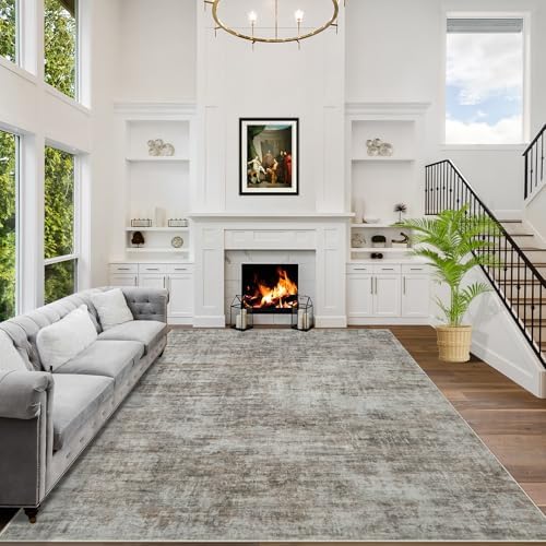 9x12 Area Rugs for Living Room: Washable Abstract Brown Black Carpet by GENTDRIZZ