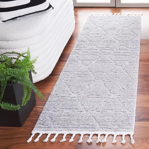 SAFAVIEH Marrakesh Collection Runner Rug - 2'2" x 12', Grey, Moroccan Trellis Design with Tassel Detail, Non-Shedding & Easy to Clean, Ideal for Living Room, Bedroom, Dining Space (MRK517F) by Unknown