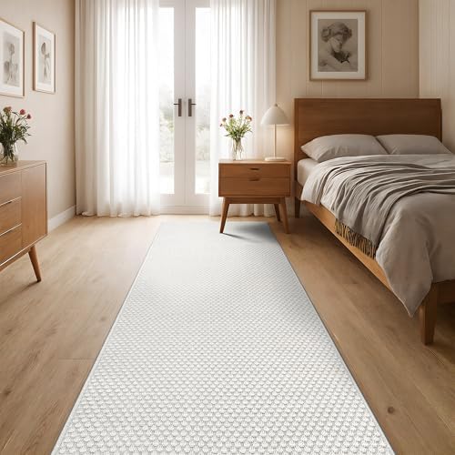 CAMILSON Indoor and Outdoor Runner Rug Off-White Solid Woven Design Easy-Cleaning Non Shedding Farmhouse Living Room Bedroom Garden Patio and Kitchen Washable Outside Carpet Alfombras (2x7) - Image 4