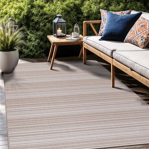 Luul Home Stripe Outdoor Rug 6x9 Washable Outside Carpet for Indoor Patio Porch Waterproof Easy Cleaning Non Shedding Area Rugs Beige 6 x 9 - Image 7
