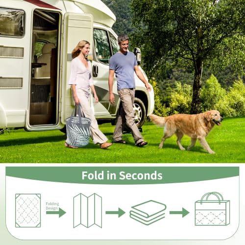 GENIMO Outdoor Rug 6' x 9' Waterproof for Patios Clearance, Reversible Plastic Straw Camping Carpet with Round Storage Bag, Large Area Rugs and Mats for RVs,Garden, Beach, Gray & White - Image 7