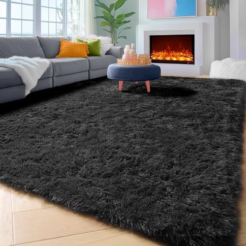 ONASAR Black 6x9 Area Rugs for Living Room Bedroom, Large Fluffy Soft Plush Floor Big Indoor Shaggy Carpet for Kids Girls Boys Teen Dorm Home Nursery Playroom Decor Aesthetic - Image 5