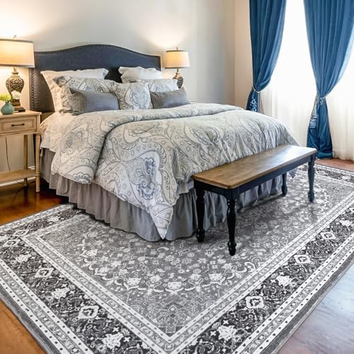 Lessymo Large Area Rugs 9x12 Living Room, Washable Bedroom Rug, Grey White - Image 3