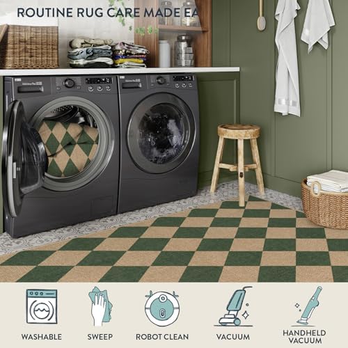 Lahome Checkered Easy Jute 3x5 Outdoor Patio Rug, Washable Rugs Green - Image 4
