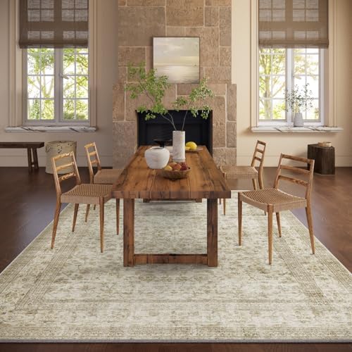 10x14 Area Rug Washable Rugs: Large Living Room Rug Stain Resistant Non Slip Distressed Vintage Low Pile Faux Wool Soft Carpet for Bedroom Farmhouse Dining Room Kids Playroom Nursery - Image 5