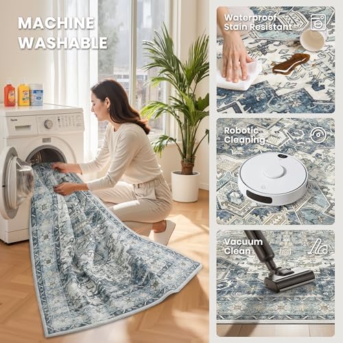 zesthome 10x14 Area Rugs for Living Room,Large Washable Rug,Blue - Image 5