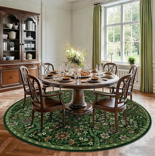 Round Rug 8ft Floral Circle Rug Large Botanical Indoor Area Rug - Image 3