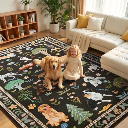 ST. BRIDGE 6x9 Living Room Rug, Washable Large Area Rug with Non Slip Backing, Soft Stain Resistant Dog Rugs, Low Pile Animal Indoor Carpet for Kids Room Bedroom Dining Room Home Office, Brown by STBRIDGE