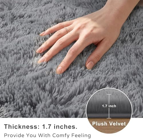 6x9 Ft Grey Fluffy Area Rug for Living Room, Soft Washable Carpet - Image 4
