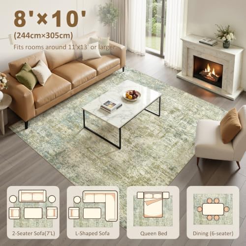 kakania Washable 8x10 Area Rug for Living Room: Abstract Modern Home Decor - Image 2