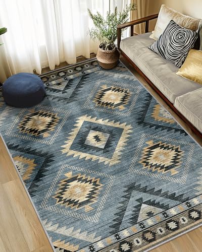 BESTSWEETIE 5'x7' Washable Area Rug for Living Room Bedroom Navy/Grey by BESTSWEETIE