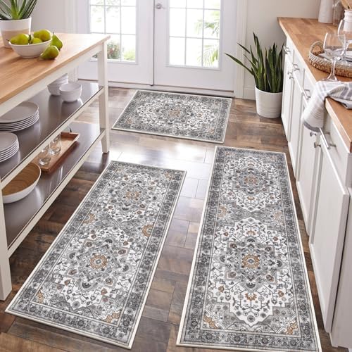 HEBE Boho Kitchen Rugs Set of 3, Non Slip Washable Kitchen Mats for Floor - Image 6