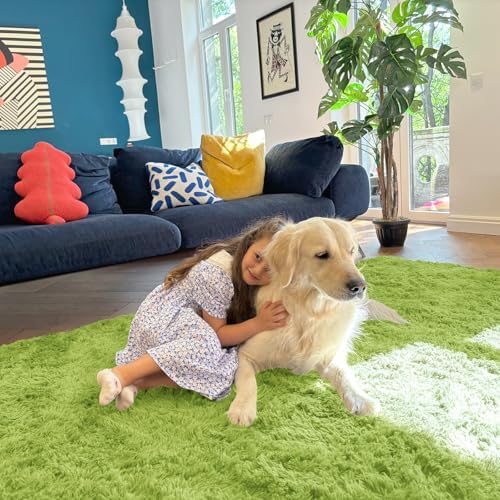 OLANLY 2x5 Machine Washable Runner Rugs for Hallway, Soft Fluffy Shaggy Bedside Rugs for Bedroom, Living Room, Indoor Floor Carpet for Kids Girls Boy, Nursery Rooms, Home Decor Aesthetic, Grass Green - Image 5