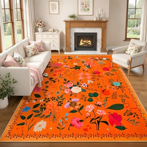 ISEAU 8x10 Area Rug for Livingroom,Washable Rug for Bedroom Dorm,Orange Red by ISEAU