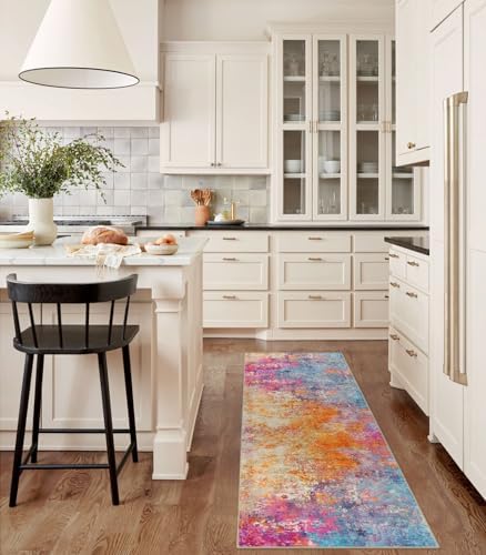 Lahome Modern Abstract Runner Rug - 2x7 Colorful Rug Runners for Hallways Non Slip Laundry Room Rug Washable Carpet Runner, Rainbow Soft Non Skid Indoor Runner for Bedroom Kitchen Bathroom - Image 7