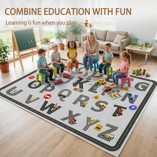 5x7 Ft ABC Alphabet Educational Area Rug for Children Girls Boys Leaning, Car Road Rug for Kids Room, Playroom, Classroom, Bedroom, Non-Slip & Soft Faux Wool Kids Carpet-Washable - Image 6