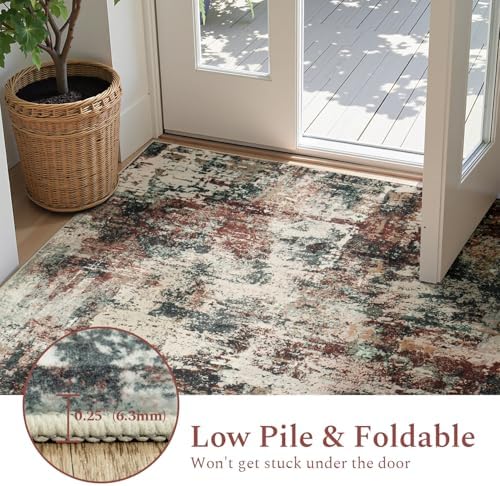 Rugflix 9x12 Area Rugs for Living Room, Washable Rust Brown Green Large Rug - Image 6