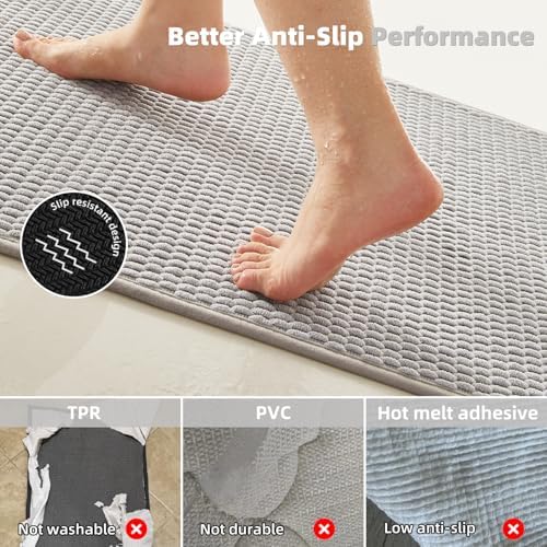 TYUU Bathroom Runner Rugs, Long Bath Mat Runner Washable Thin Quick Dry Low Pile Bathroom Runner Rugs Non Slip, Light Grey 24"x70" - Image 5