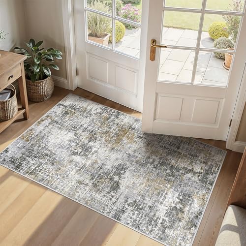 kakania Abstract 3x5 Area Rugs for Living Room: Washable Rugs Black Gold by kakania