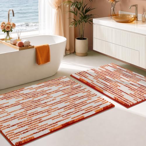 BSICPRO Bathroom Rugs Sets 2 Piece, Fall Bath Mat 20"x32"+16"x24", Orange by BSICPRO