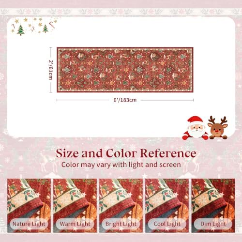 Christmas Runner Rug 2x6 for Hallway, Red Non Slip Washable Low Pile Rug - Image 5