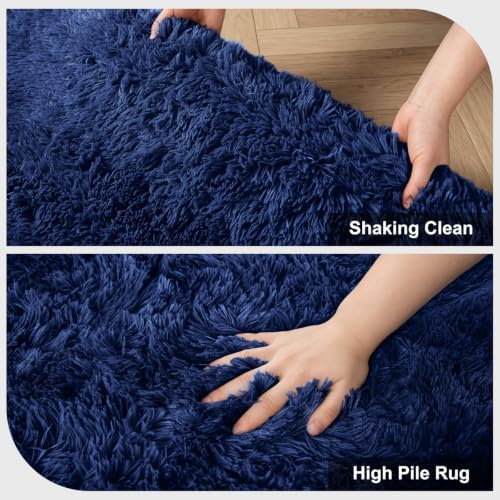 Shag Area Rugs for Bedroom Living Room,4X6 Ultra Soft Fluffy Area Rugs for Dorm,Indoor Carpet Plush Rugs for Home Decor, Navy Blue - Image 5