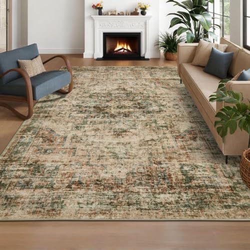 GarveeHome 9x12 Washable Rugs for Living Room Vintage Area Rug Rust/Green - Image 4