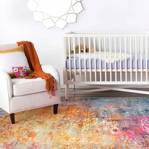 Lahome Modern Abstract Area Rug - 3x5 Washable Kitchen Rugs Colorful Bedroom Rug Non Slip Entryway Rugs, Rainbow Contemporary Indoor Floor Accent Carpet for Kitchen Sink Living Bathroom Doorway - Image 3
