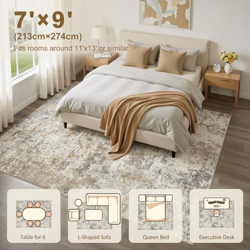 kakania Washable 7x9 Area Rug for Living Room: Abstract Modern Home Decor - Image 2