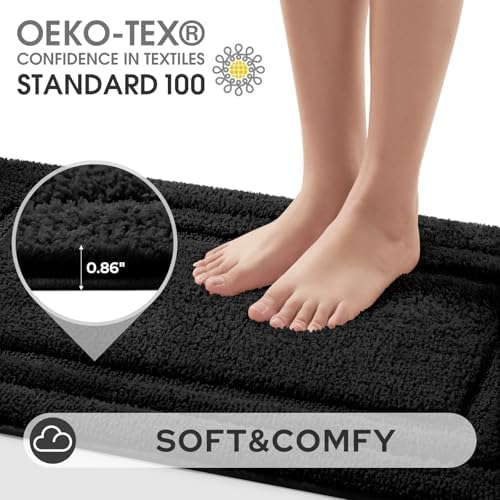 HOMEIDEAS Black Bathroom Rugs Set of 3, Non Slip Bath Runners - Image 3