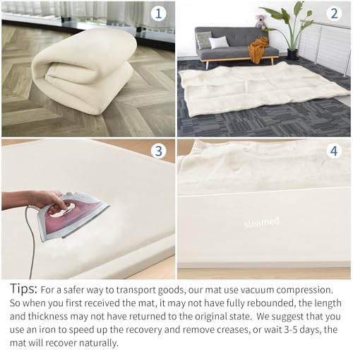 Baby Play Mat for Floor,1.3" Thick Memory Foam Tummy Time Mat,Water Repellent Soft Velvet Nursery Rug,Extra Large Non Slip for Crawling,Toddlers,Infants,Kids,Tatami Style for Living Room(Cream) - Image 6