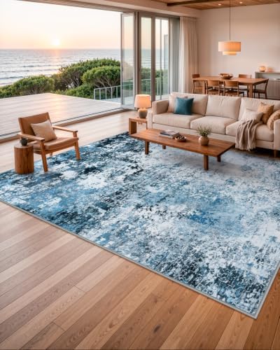 Lahome Blue Rug, Modern Abstract Rug, 8x10 Area Rugs for Living Room, Coastal by Lahome