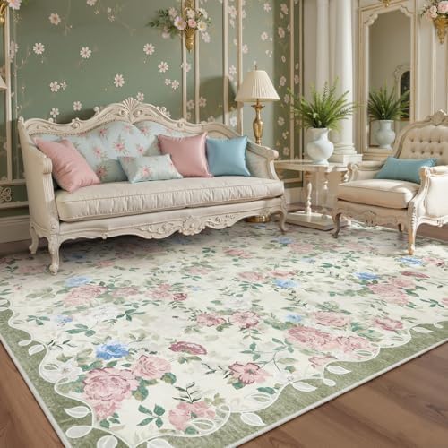 Lahome Cream and Green Vintage Floral 8x10 Rug for Living Room - Image 2