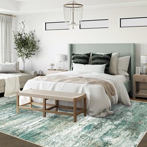 XLUEZ 6x9 Area Rugs for Living Room, Washable Modern Abstract Large Area Rug Neutral Soft Non Slip Kids Rug Stain Resistant Indoor Carpet for Bedroom Nursery Dining Room Playroom(Green, 6'x9') - Image 4