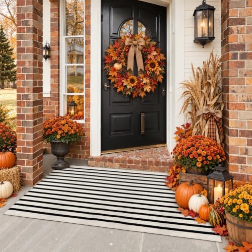 KIMODE Front Door Mat Outdoor Black White Fall Porch Entryway Rug Doormats - Image 4
