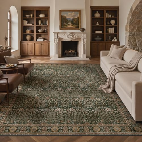 Bavni 10x12 Washable Area Rug for Living Room, Dark Green Brown by BAVNI