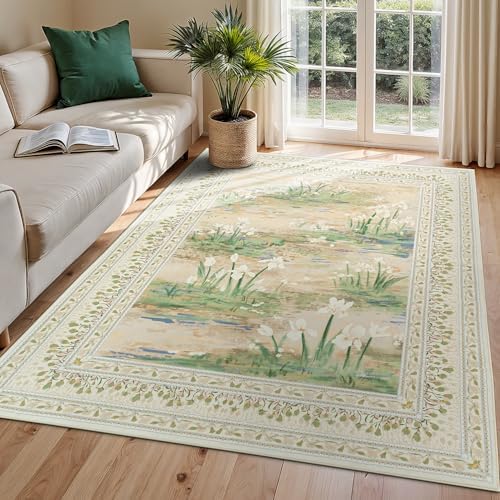 Lessymo Washable Area Rugs 6 x 9 for Living Room,Soft Non Slip Beige Sage by Lessymo