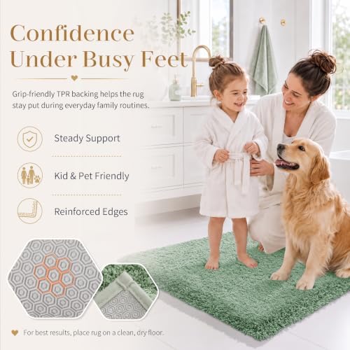 Yimobra Bathroom Runner Rug Non Slip Washable 70x24, Bath Mat, Light Green - Image 4