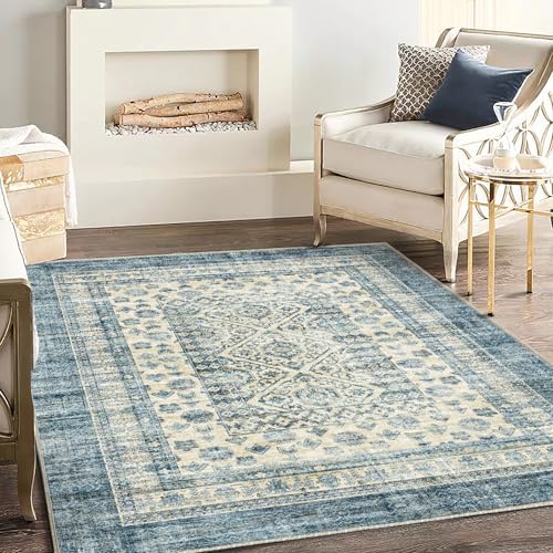 CHAMPLANT Washable Area Rug 4'x6' Vintage Traditional Floor Cover Foldable Thin Rugs Retro Kitchen Indoor Distressed Non Slip Carpet Floral Print Mat Bedroom Living Room - Image 2