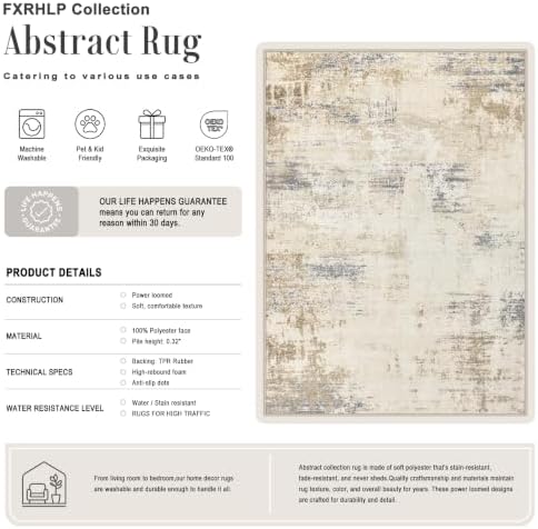 5x8 Area Rug Living Room: Modern Washable Soft Carpet Beige Brown - Image 2