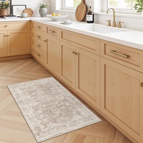 Madane 2x3 Washable Rugs for Entryway, Soft Neutral Throw Rug Brown/Sand - Image 2