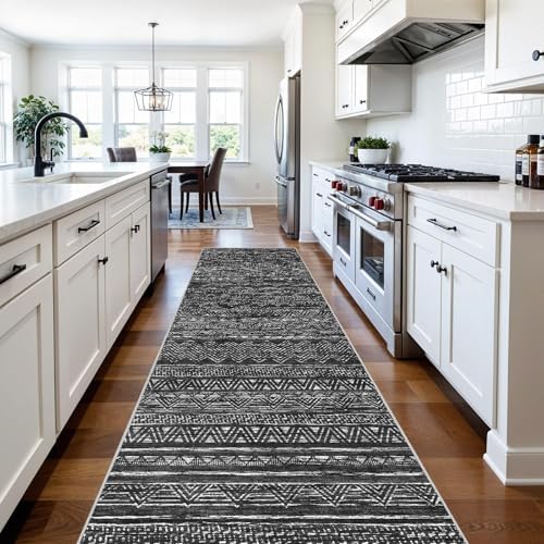 Ksrau 3x10 Runner Rug Washable Moroccan: Non Slip Hallway Floor Mat Black - Image 6