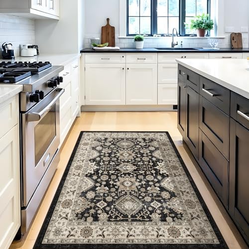 Washable Black Entry Rug: 3x4 Rugs for Kitchen Entryway Bathroom Non-Slip - Image 2