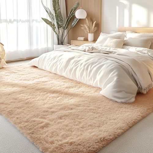 OLANLY 8x11 Machine Washable Large Area Rugs for Living Room, Bedroom, Soft Fluffy Shaggy Bedside Rug, Indoor Floor Carpet for Kids Girls and Boys, Dorms, Nursery, Home Decor Aesthetic, Beige - Image 3