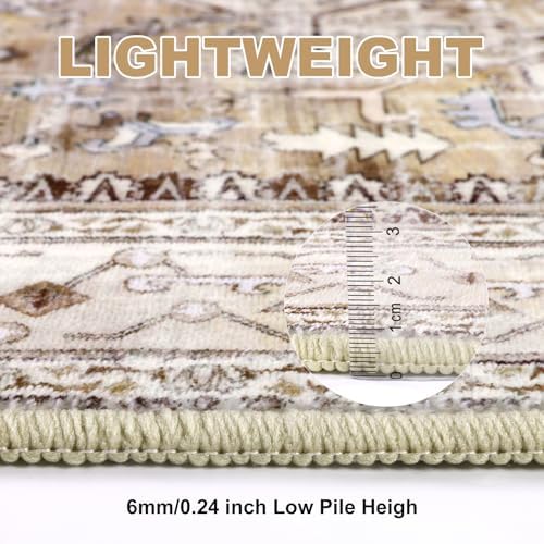 Yamaziot Area Rug 5x7, Non-Slip Washable Boho Vintage Living Room Bedroom Rug with Rubber Backing, Low Pile Faux Wool Soft Distressed Rug Floor Carpet for Living Room, Bedroom - Image 6