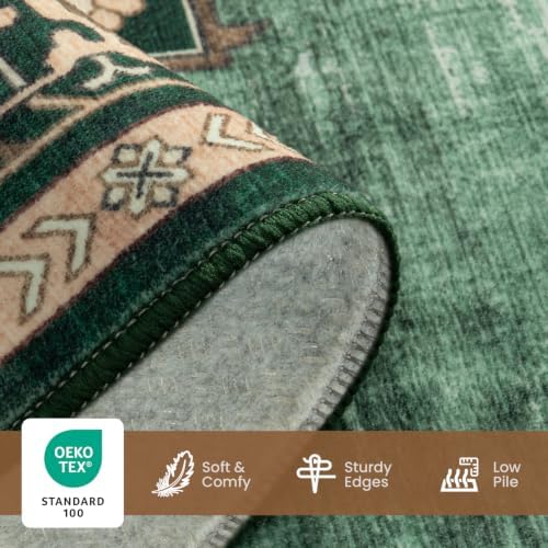 8x10 Green Area Rugs for Living Room Bedroom, Vintage Washable Rug - Image 6